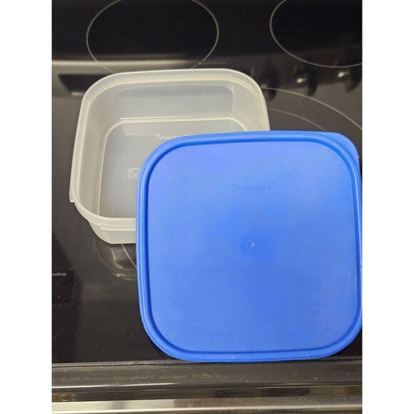 Vintage Tupperware Modular Mates Sheer With Blue Lid 1619-4 & 1623-4 - Picture 1 of 12